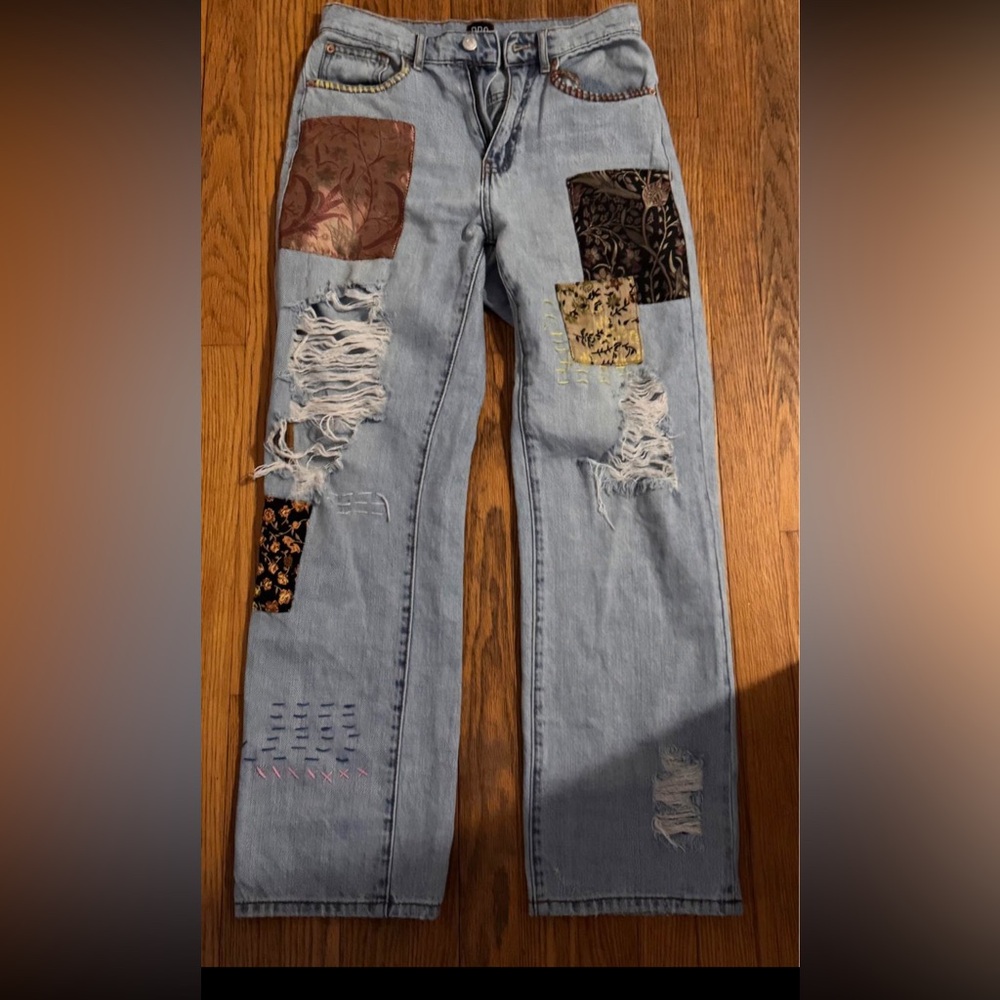 BDG Urban Out fitters Light Blue Patchwork Straight Leg Jeans